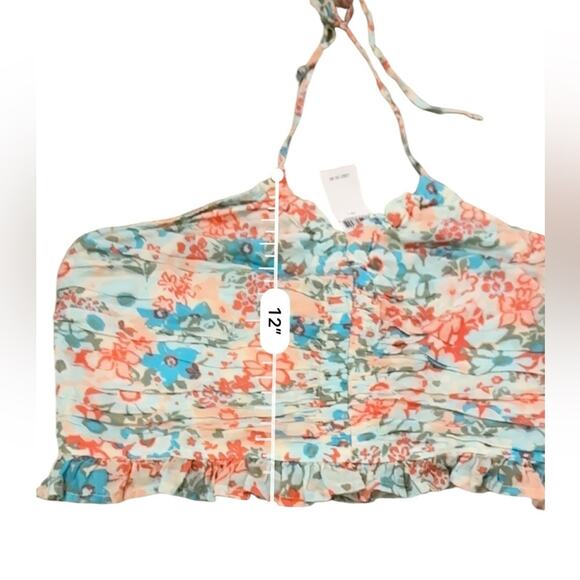 American Eagle White Multicolor Smocked Halter Neck Crop Top Sz L‎ NEW - Picture 6 of 7